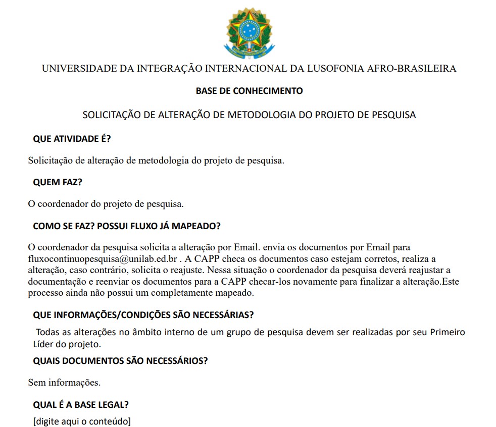 Alteração de Metodologia do Projeto de Pesquisa