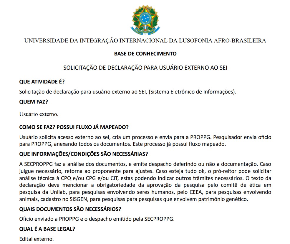 Declaração para Usuário Externo ao SEI