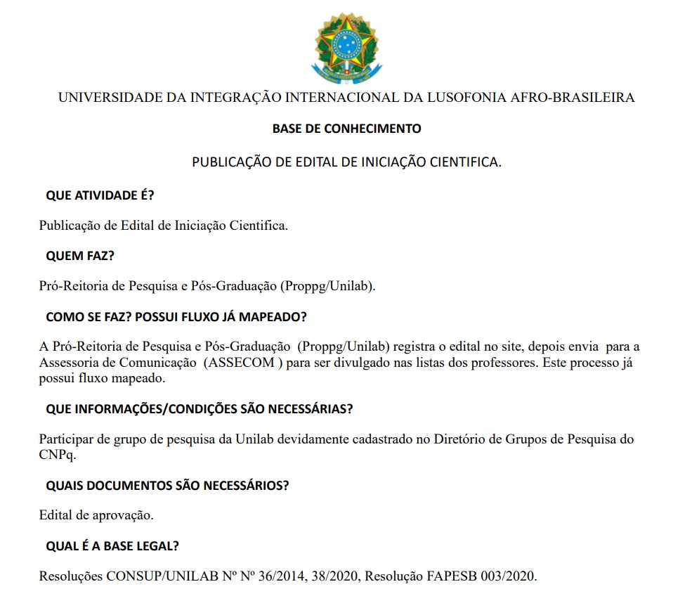 Publicação de Edital de Iniciação Cientifica