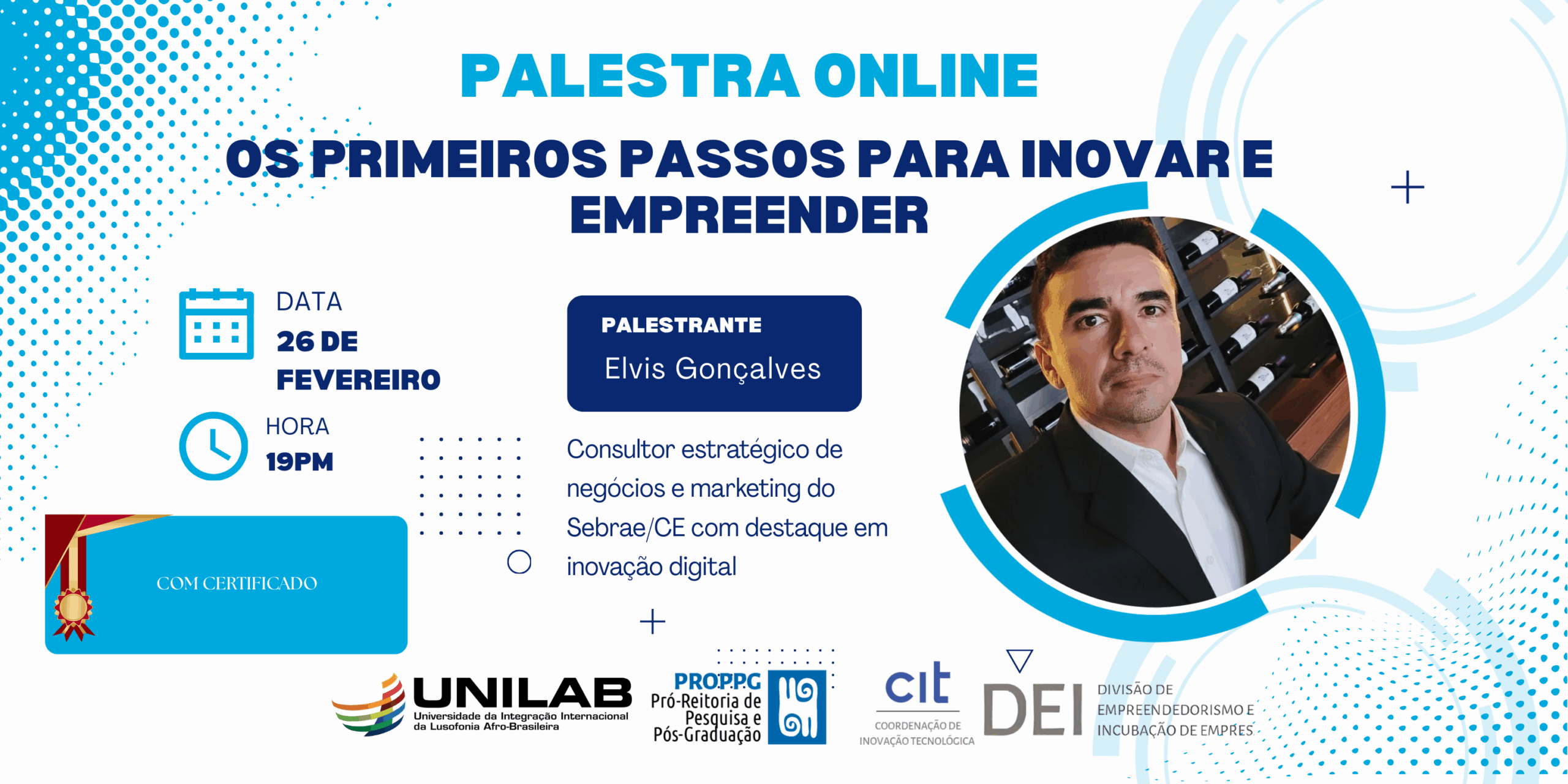 Imagem referente a postagem de título Palestra Online: Os Primeiros Passos Para Inovar e Empre...