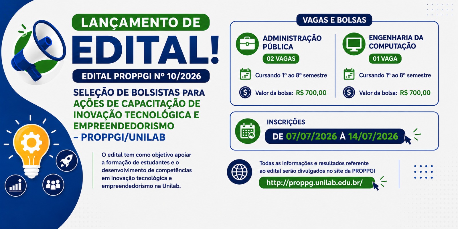 Imagem referente a postagem de título EDITAL PROPPGI Nº 10/2026 – SELEÇÃO DE BOLSISTAS P...