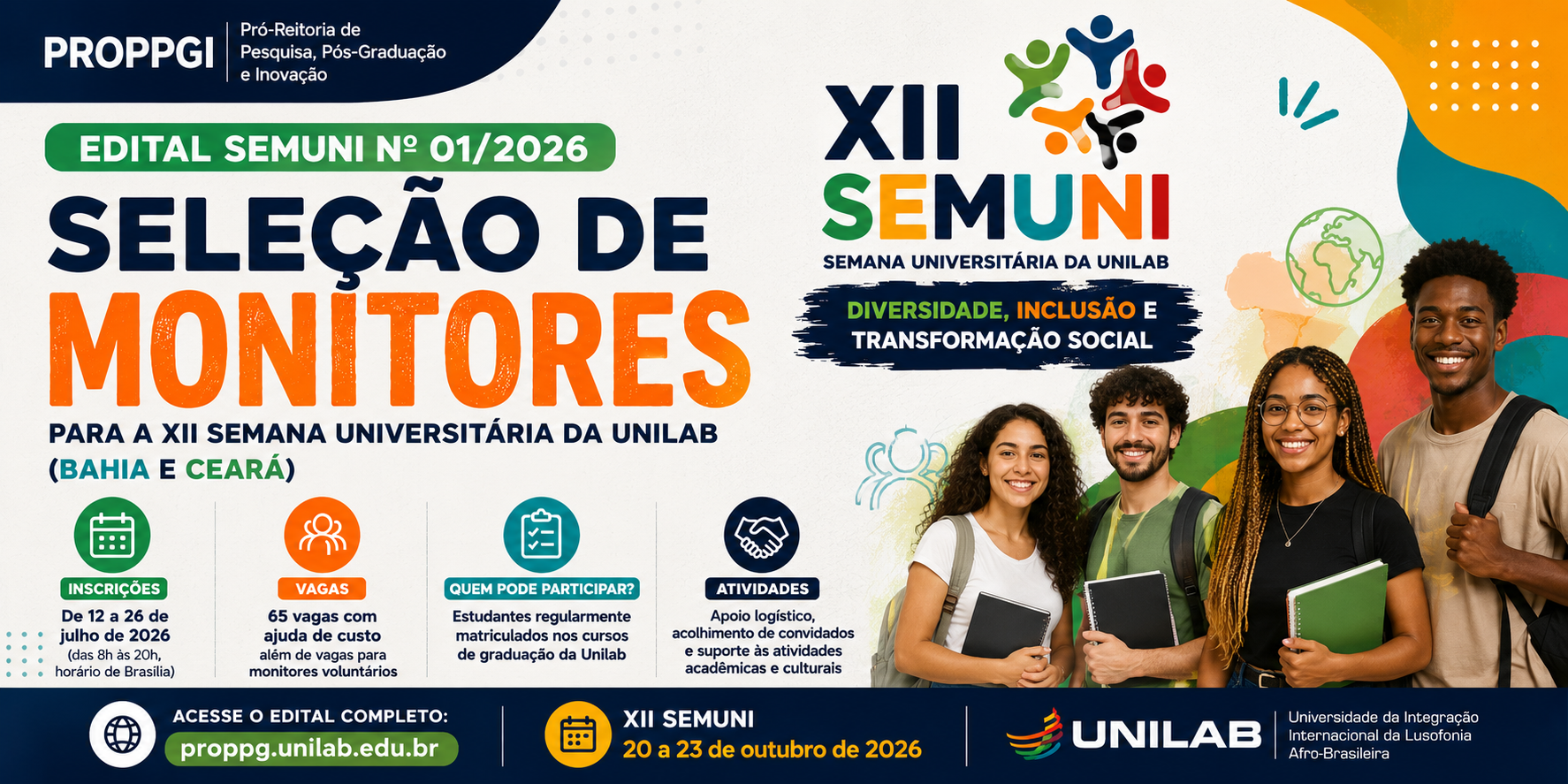 Imagem referente a postagem de título PROPPGI abre seleção de monitores para a XII Semana Univ...