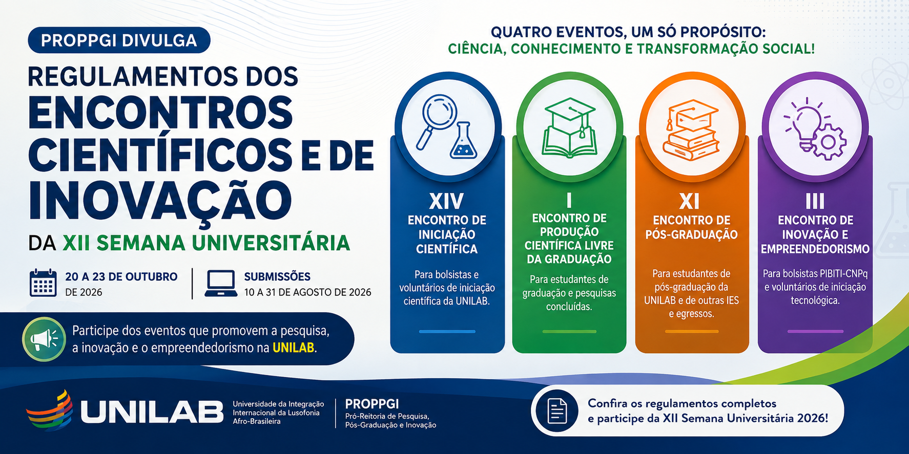 Imagem referente a postagem de título UNILAB divulga regulamentos dos encontros científicos e ...